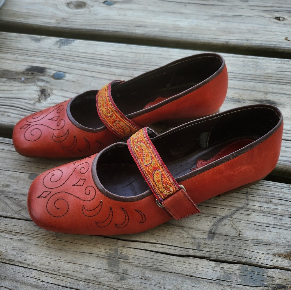 Pazzo Leather Embroidered Square Toed Ballet Flats